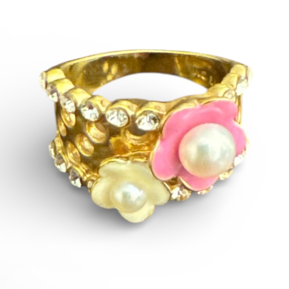 Gold Plated Floral Pearl Ring CGI CN - Size 8